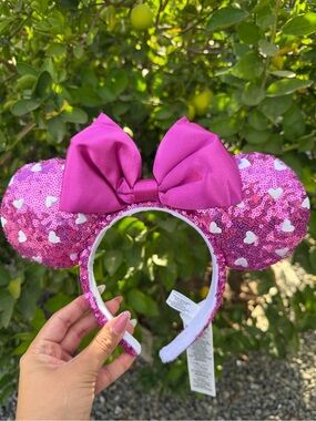 Pink Sequin Heart Minnie Ears Headband